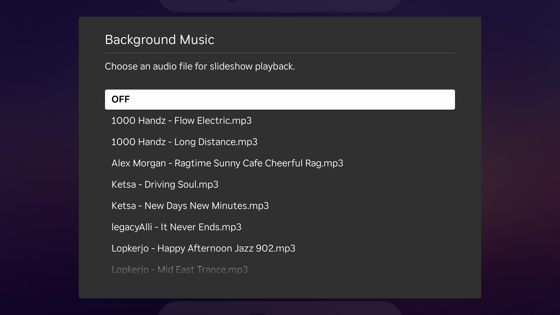 USB Slideshow & Signage Roku screenshot showing USB slideshow and media playback